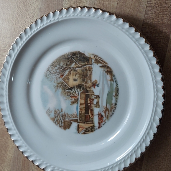 Winter Scene Bread & Butter Plates made by Harkerware with Currier and Ives - Picture 2 of 10